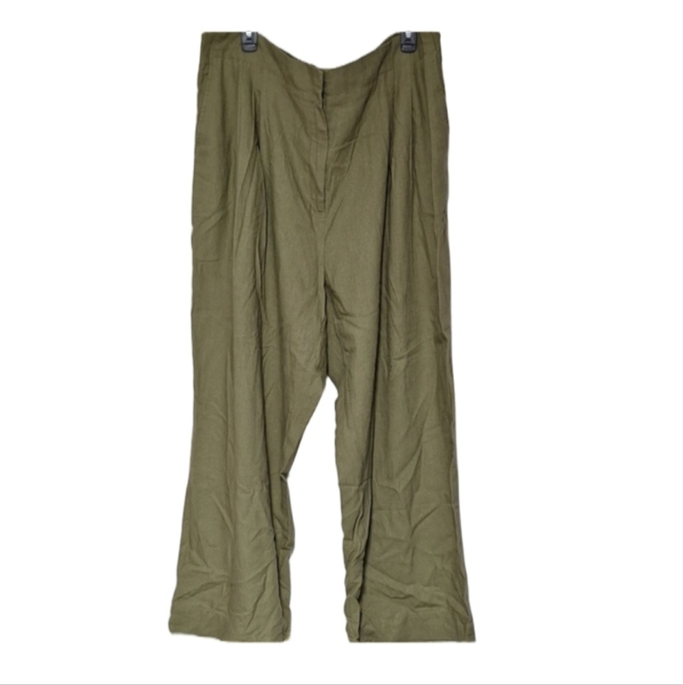 Ella Rafaella Linen Wide Leg Olive Green Pants